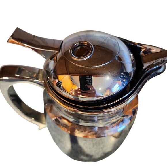 PAMPERED CHEF 42 Oz Chrome Carafe Thermal Glass Liner Hot Or Cold - Picture 2 of 4